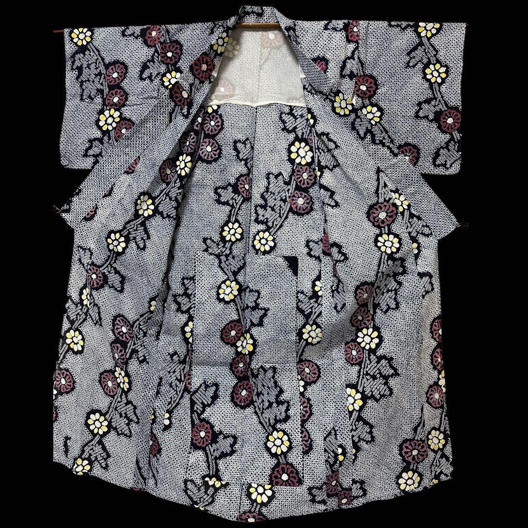 ★有松鳴海絞り浴衣‼️濃紺系　総絞り　手絞り　綿　クリーニング済