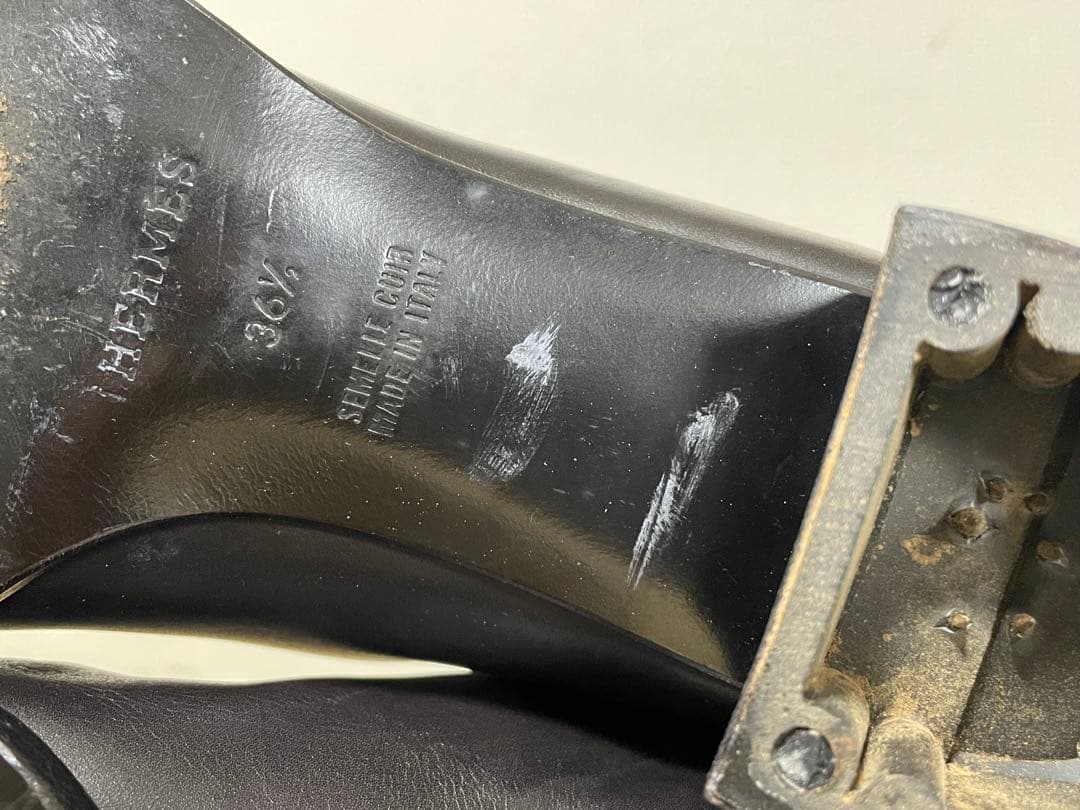 【かかと訳あり】エルメスHERMES レザーロングブーツ 36ハーフ