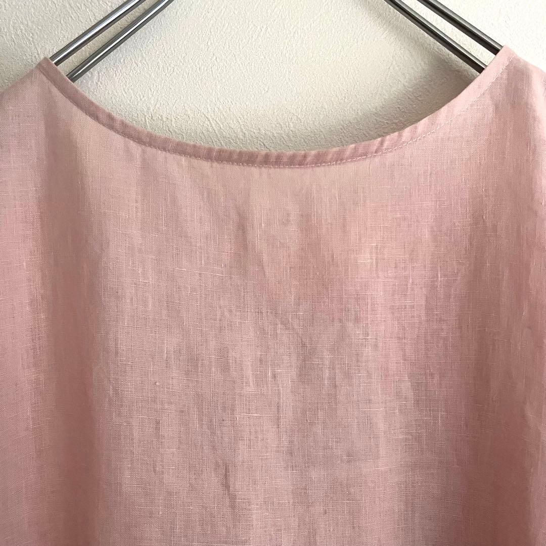 定価2.53万 ビアズリー 前結びリネンチュニックブラウス ピンク 春ブラウス