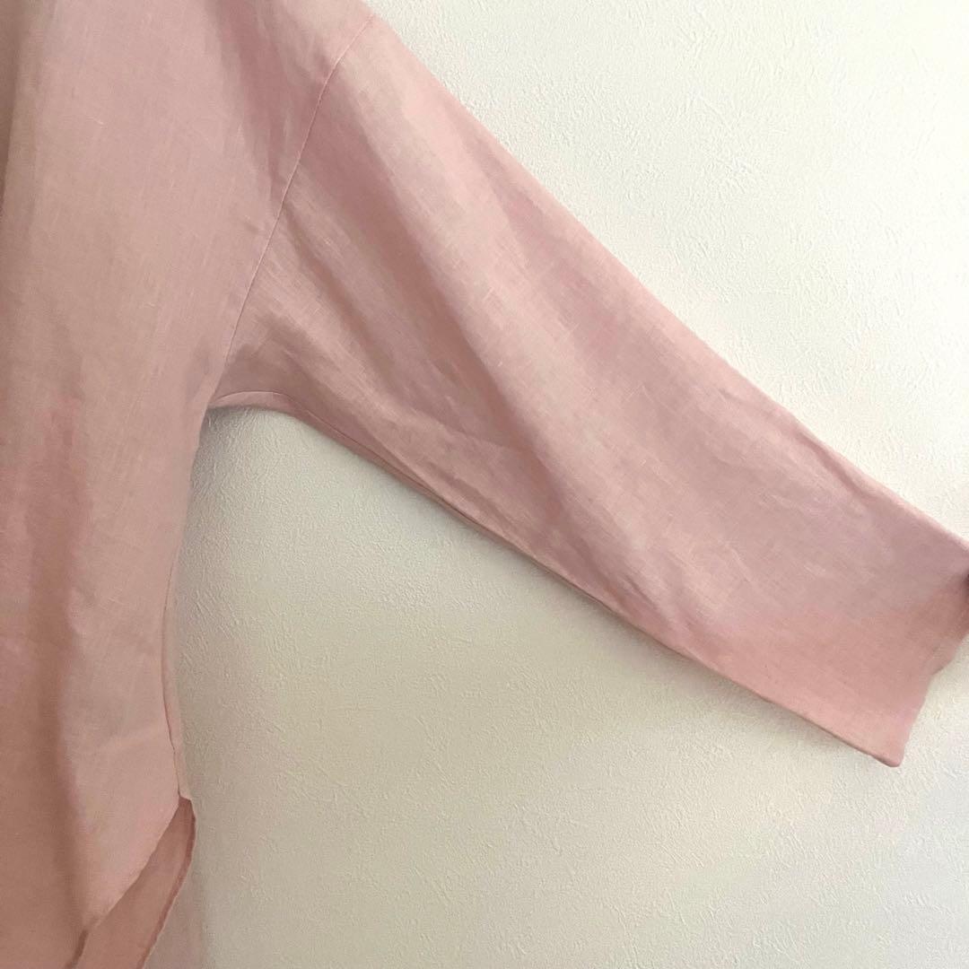 定価2.53万 ビアズリー 前結びリネンチュニックブラウス ピンク 春ブラウス