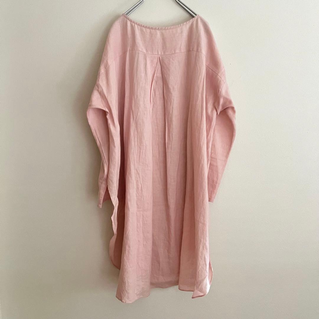 定価2.53万 ビアズリー 前結びリネンチュニックブラウス ピンク 春ブラウス