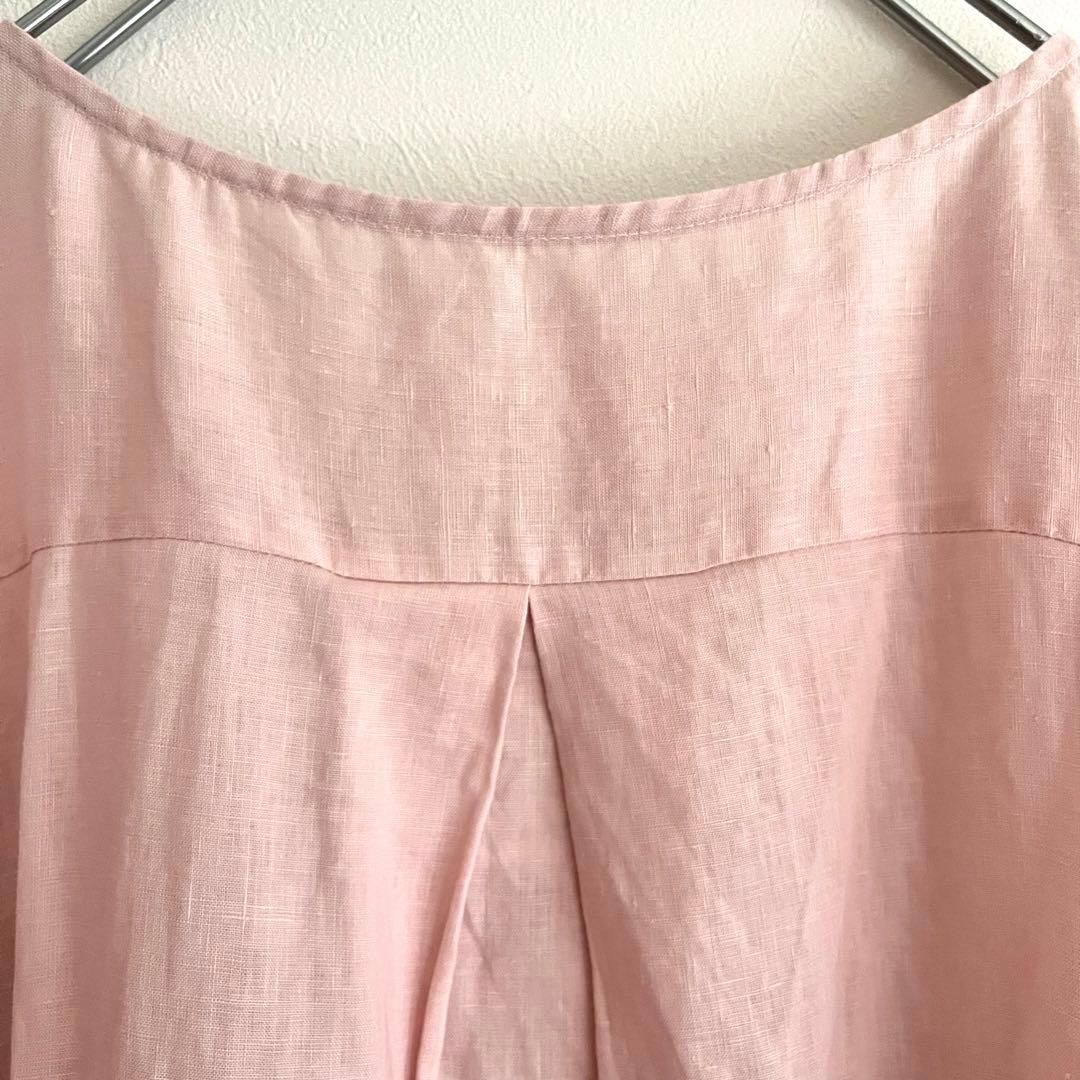 定価2.53万 ビアズリー 前結びリネンチュニックブラウス ピンク 春ブラウス