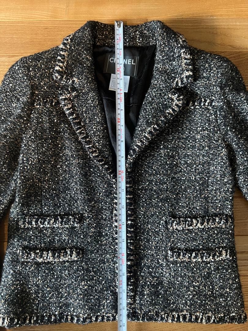 CHANEL テーラードジャケット 黒/白/ベージュ/ラメツイード　38