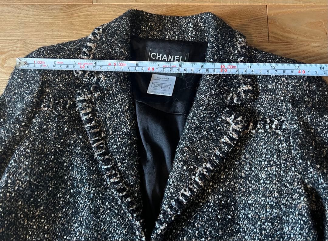 CHANEL テーラードジャケット 黒/白/ベージュ/ラメツイード　38