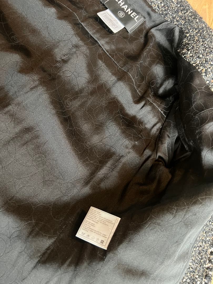 CHANEL テーラードジャケット 黒/白/ベージュ/ラメツイード　38