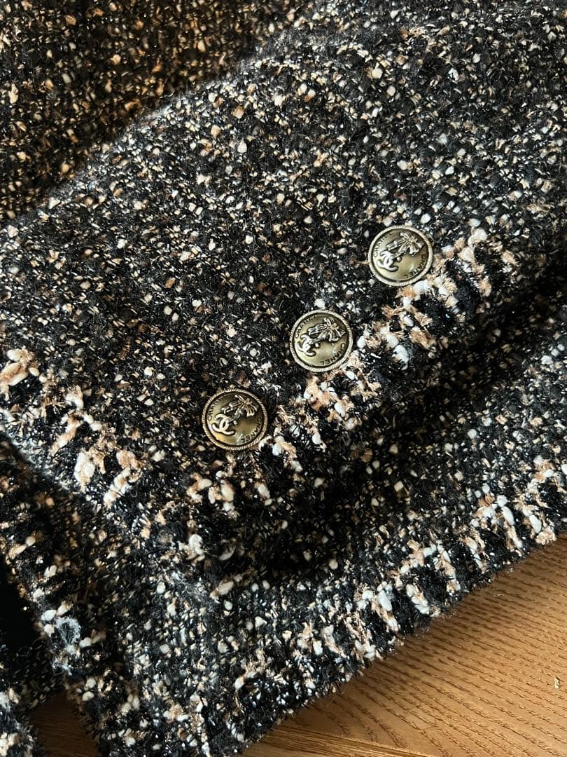 CHANEL テーラードジャケット 黒/白/ベージュ/ラメツイード　38