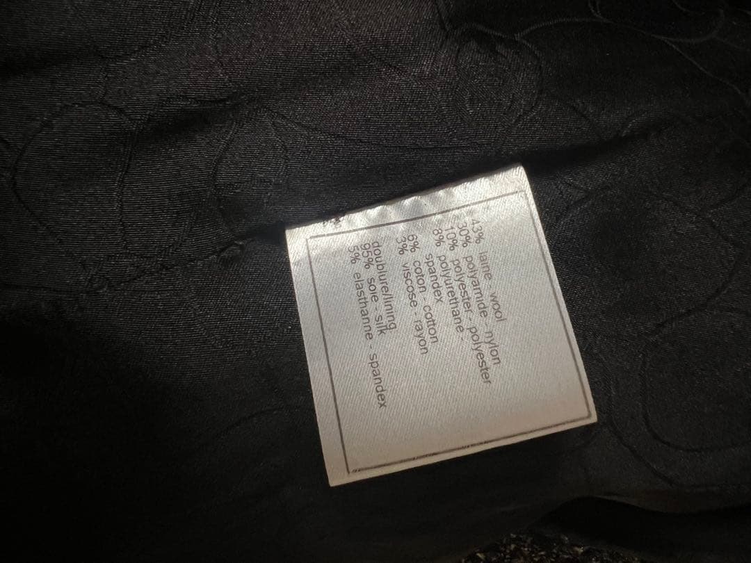 CHANEL テーラードジャケット 黒/白/ベージュ/ラメツイード　38