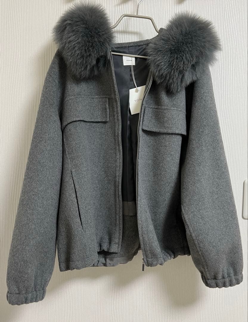 新品　YONFA ウールカシミヤフードコート　グレー