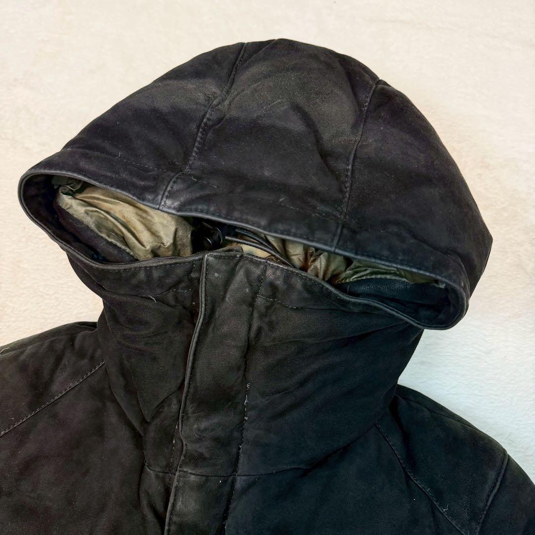 イサムカタヤマバックラッシュ レザー ダウンジャケット ラムレザー フード