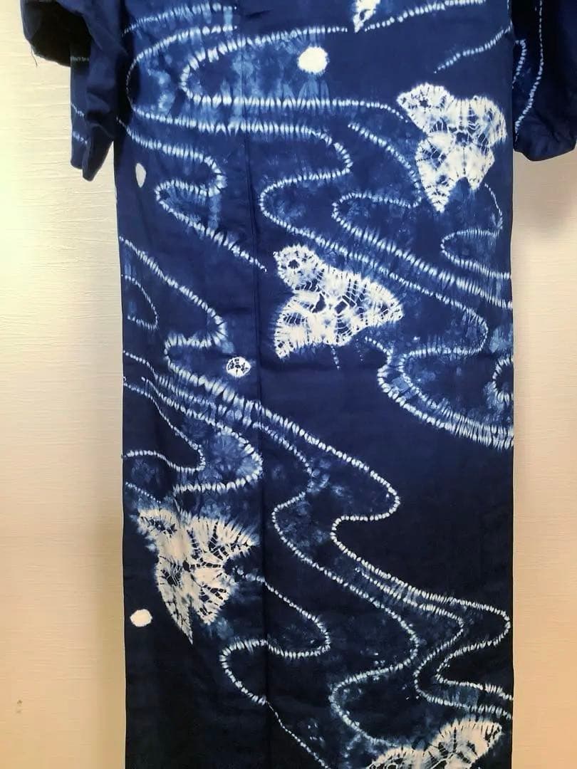 波に千鳥絞り浴衣　絵羽柄　付け下げ調