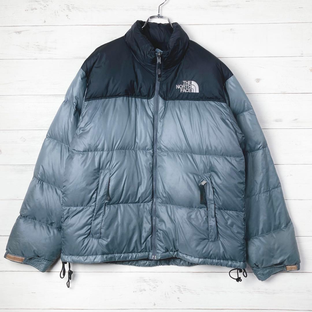 ノースフェイス ダウンジャケット ヌプシ ロゴ刺繡　700FP 灰 黒 L