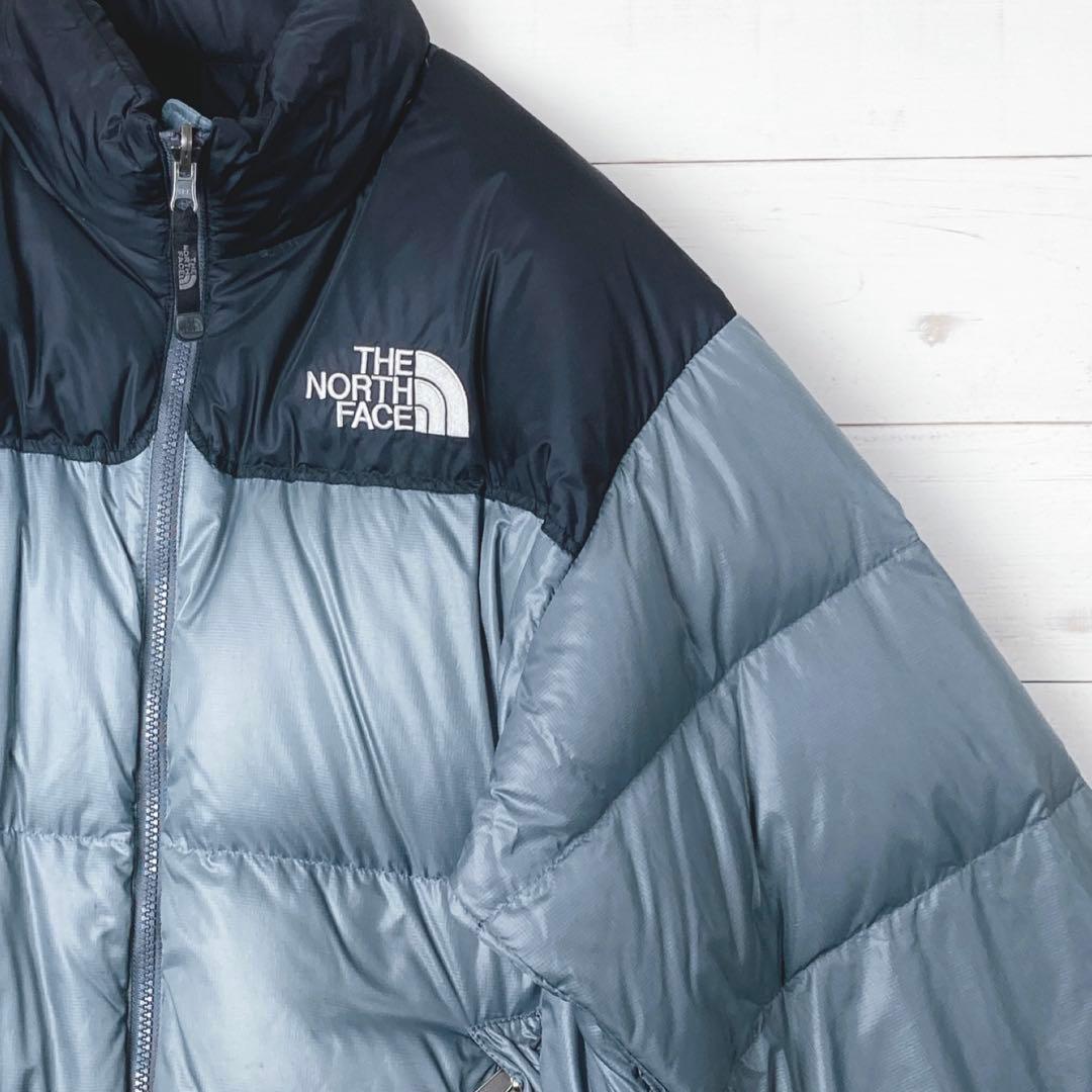 ノースフェイス ダウンジャケット ヌプシ ロゴ刺繡　700FP 灰 黒 L