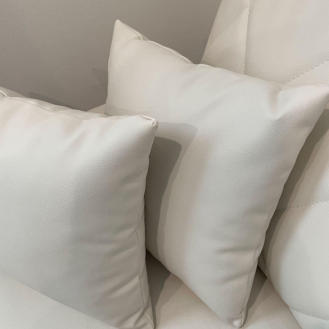 LOWYA 3人掛けカウチソファ クッション付き PVC生地 ホワイト(カウチ別