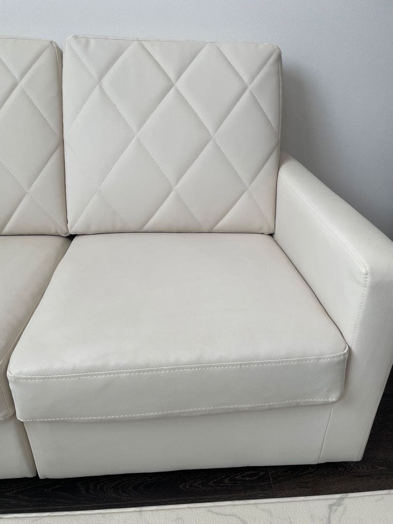 LOWYA 3人掛けカウチソファ クッション付き PVC生地 ホワイト(カウチ別