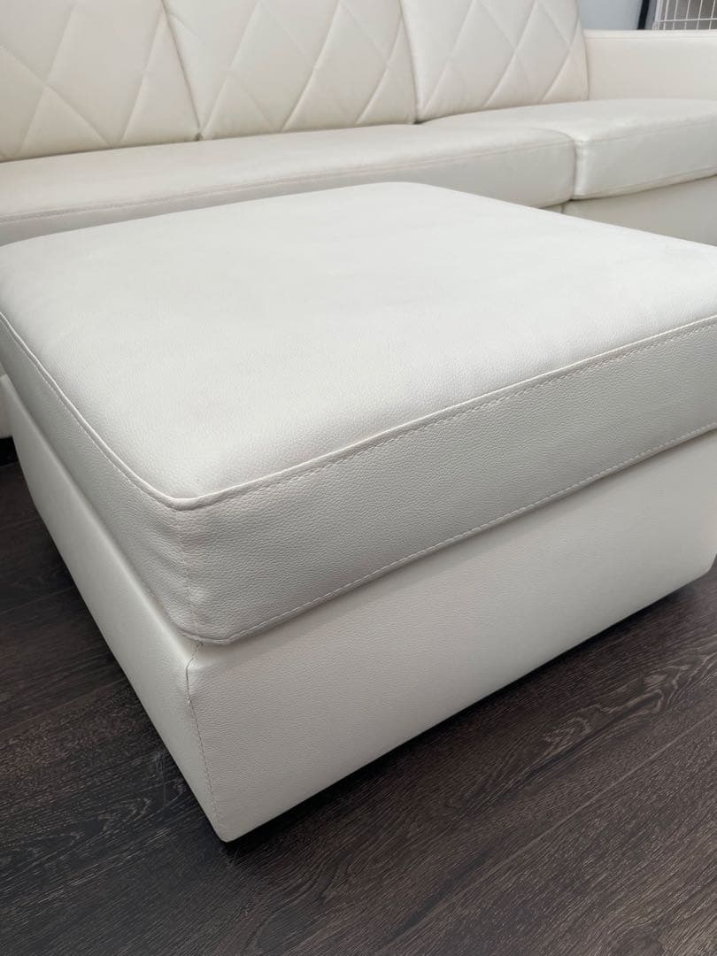 LOWYA 3人掛けカウチソファ クッション付き PVC生地 ホワイト(カウチ別