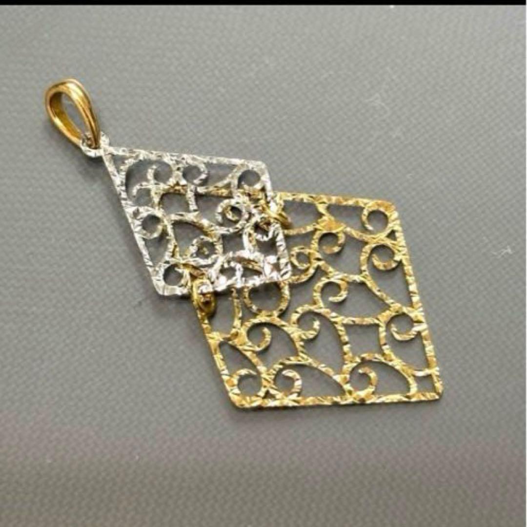 18金 k18 コンビカラー　透かし模様　リバーシブル　ペンダントトップ