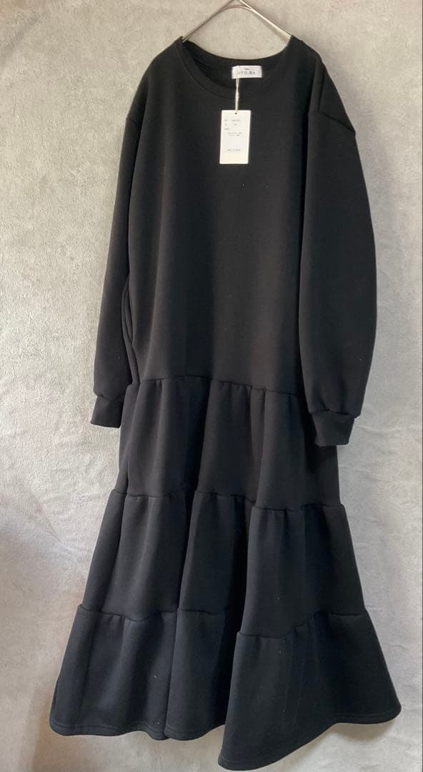 plus otoha 新品未使用タグ付き 裏起毛ティアードワンピース ブラック
