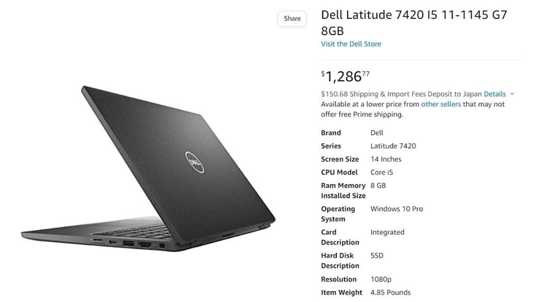 Windowsノート本体 Dell Latitude 7420 I5 11-1145 G7 8GB