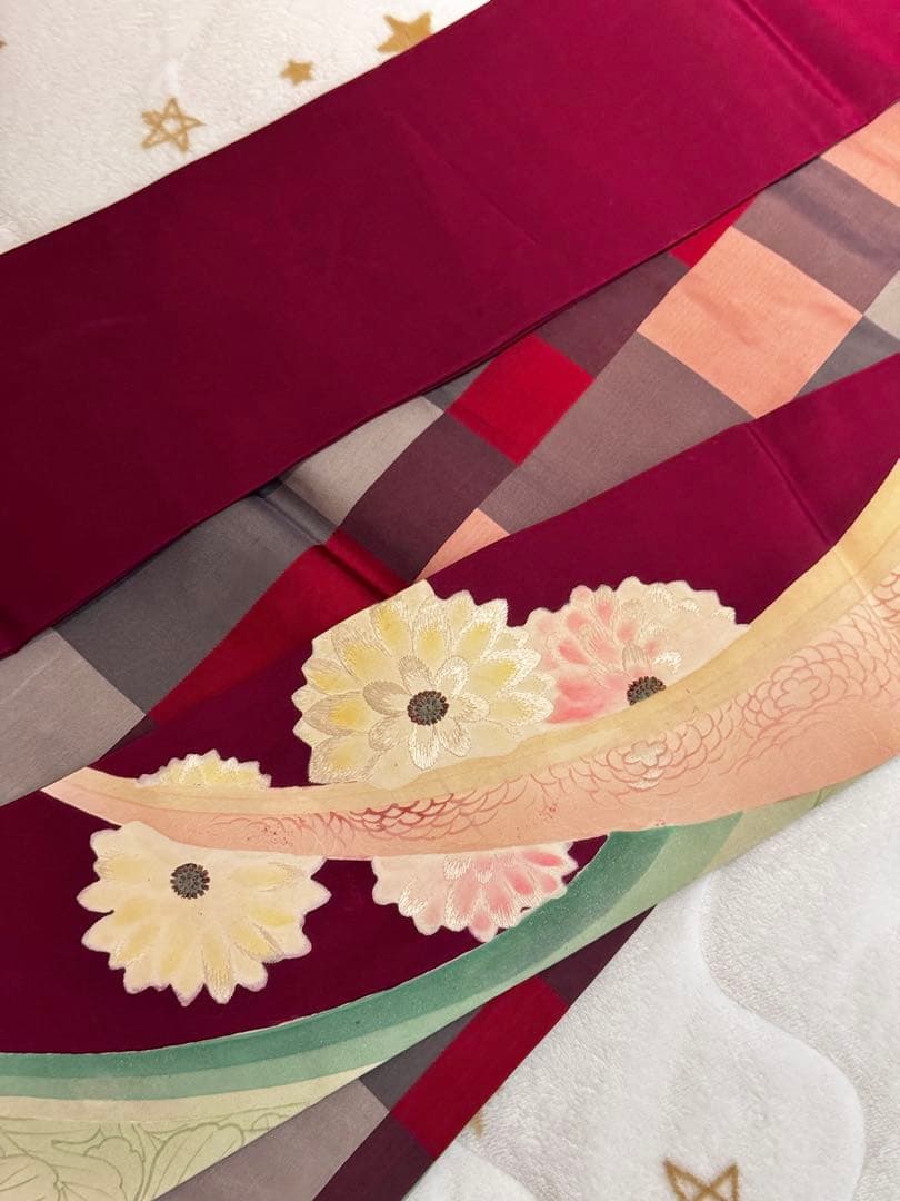 15時までの値段【美品】アンティーク帯 刺繍 塩瀬 菊 乱菊 名古屋帯 正絹