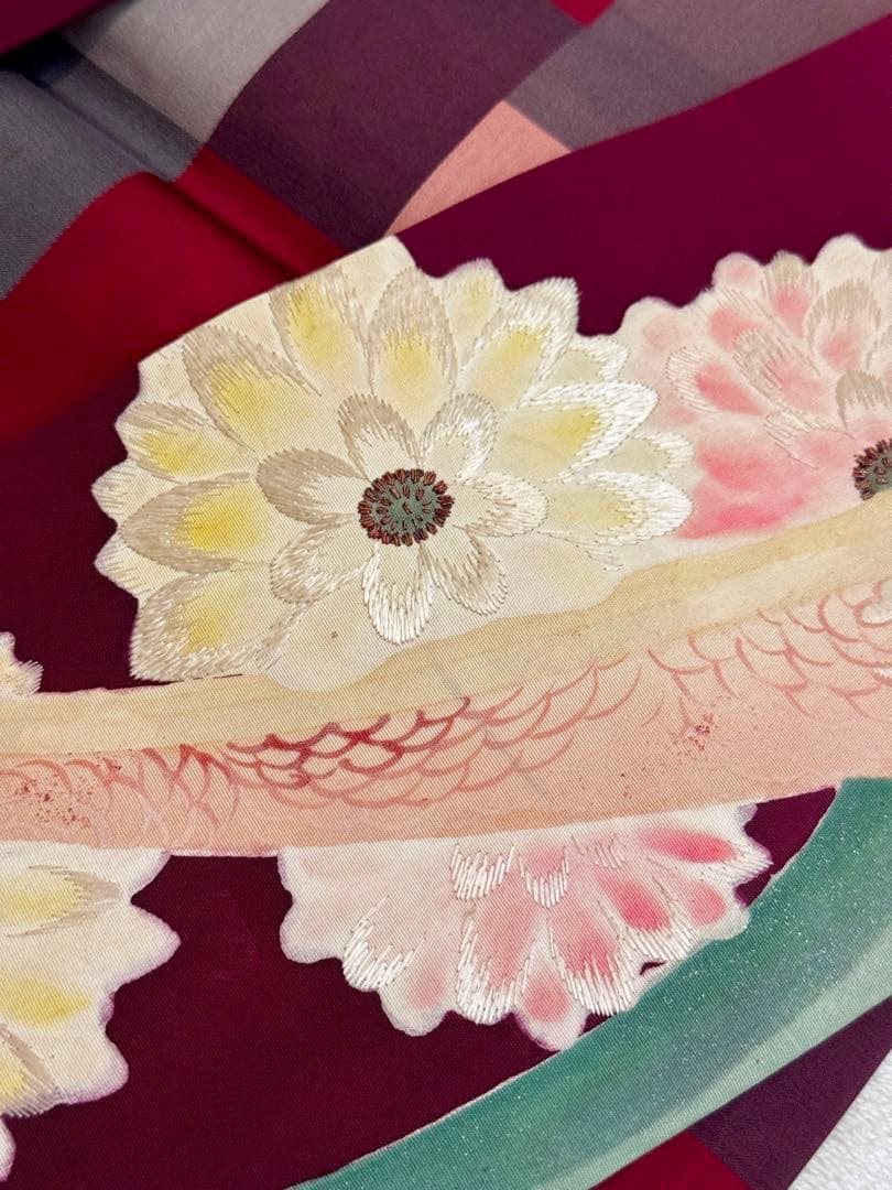 15時までの値段【美品】アンティーク帯 刺繍 塩瀬 菊 乱菊 名古屋帯 正絹