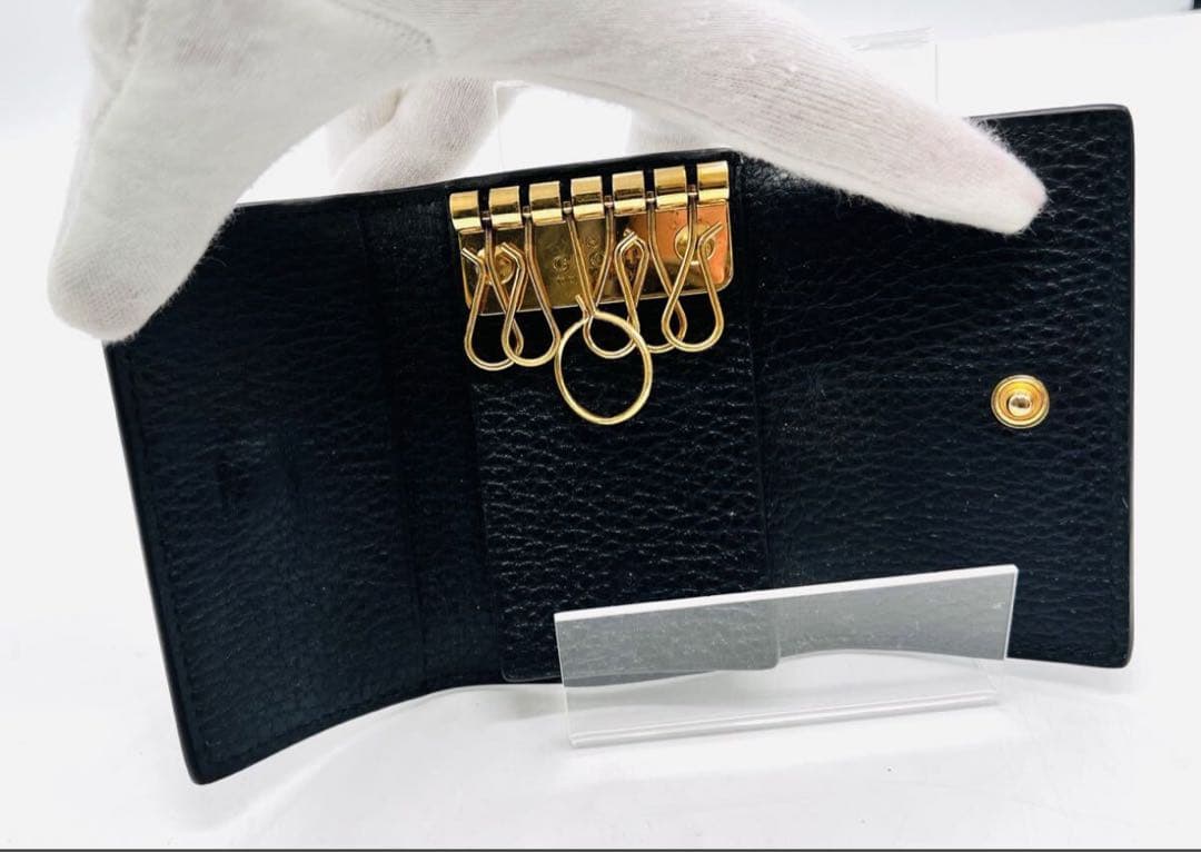 【美品】GUCCI グッチ　キーケース　6連　GG マーモント　ブラック