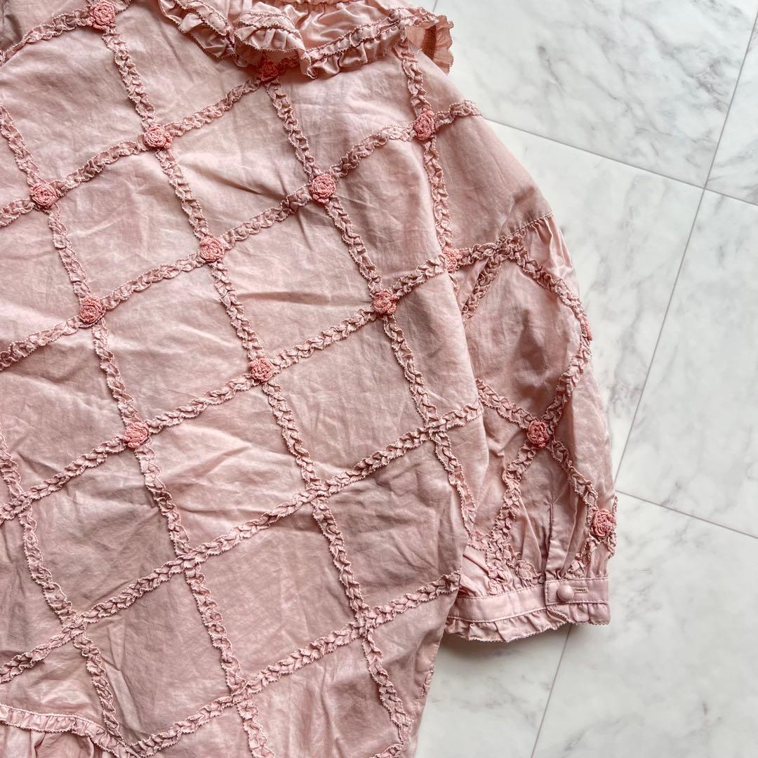 PINK HOUSE 羽織ブラウス　薔薇モチーフ　フリル　リボン　日本製