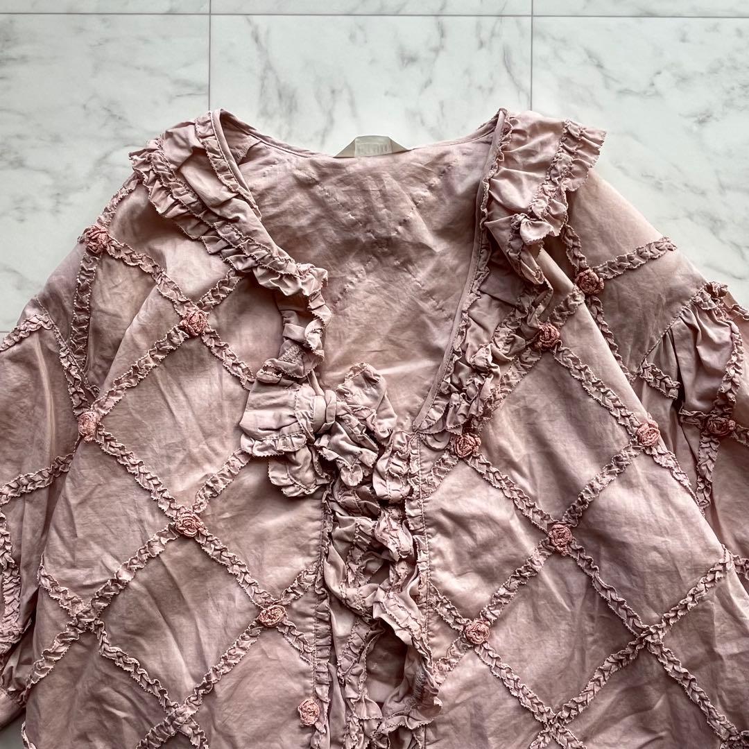 PINK HOUSE 羽織ブラウス　薔薇モチーフ　フリル　リボン　日本製