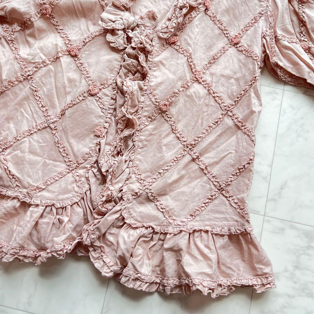 PINK HOUSE 羽織ブラウス　薔薇モチーフ　フリル　リボン　日本製