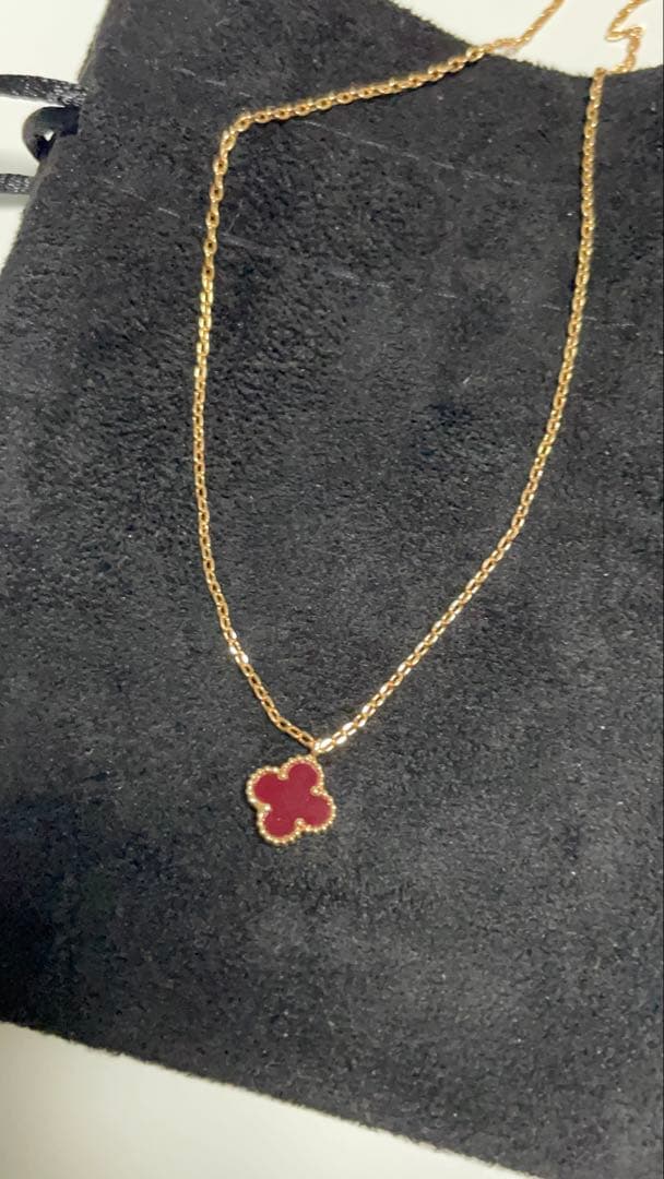 カーネリアン スウィートアルハンブラ　四つ葉のクローバーネックレス　K18