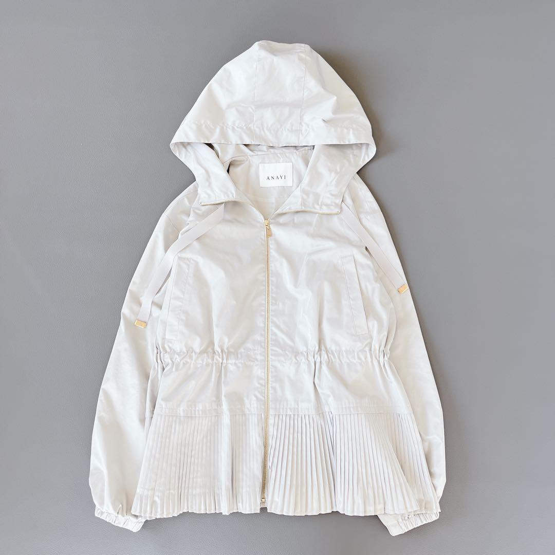現行✨ANAYI 撥水タフタペプラムプリーツブルゾン　フード　36