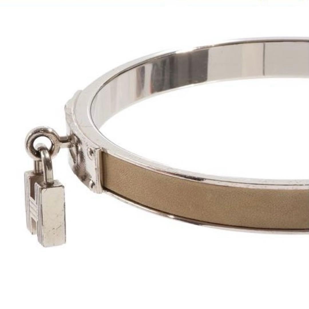 HERMESエルメス バングルHモチーフチャーム レザーブレスレット ベージュ
