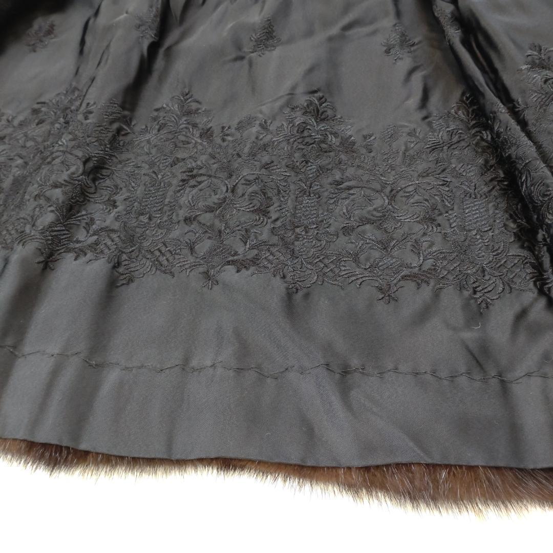 ☆美品☆ミンク ファーコート 毛皮コート 裏地 花柄 サイズ11 ダークブラウン