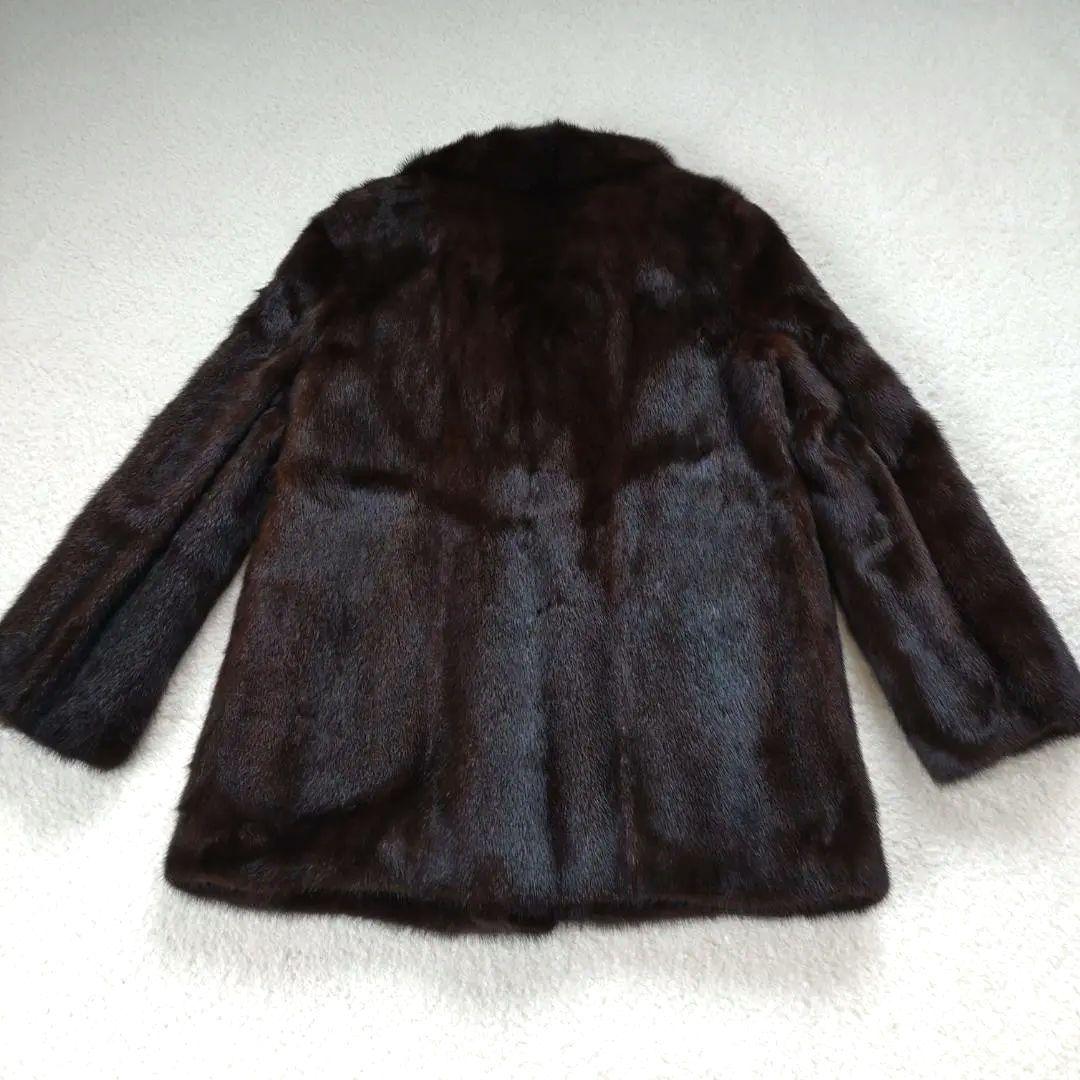 ☆美品☆ミンク ファーコート 毛皮コート 裏地 花柄 サイズ11 ダークブラウン