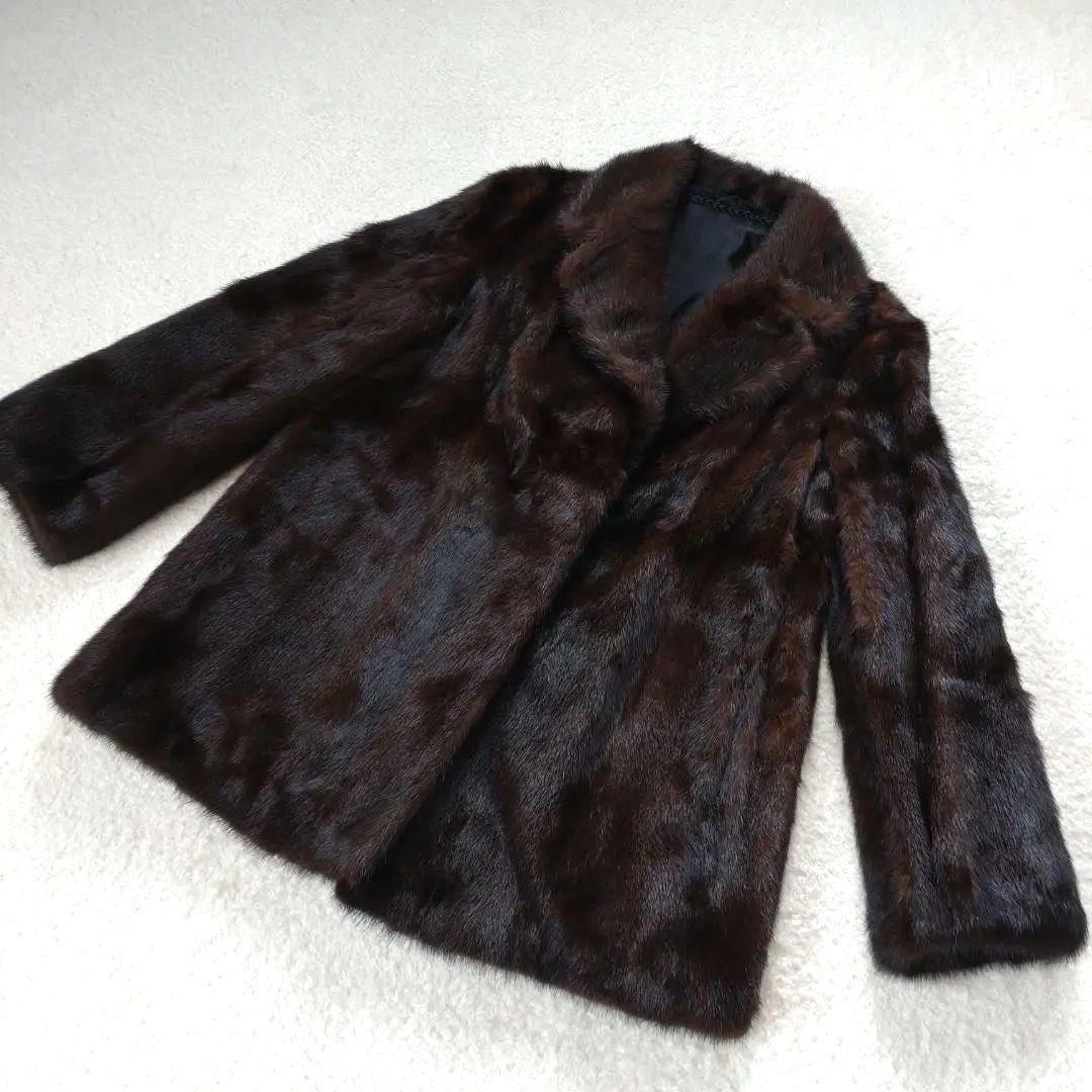 ☆美品☆ミンク ファーコート 毛皮コート 裏地 花柄 サイズ11 ダークブラウン