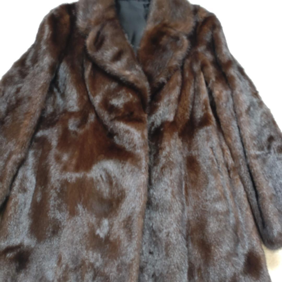 ☆美品☆ミンク ファーコート 毛皮コート 裏地 花柄 サイズ11 ダークブラウン
