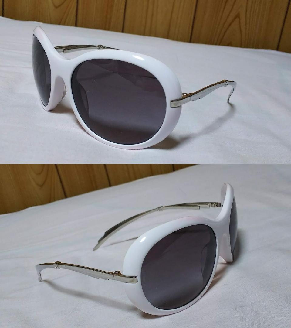 正規レア シャネル ココマーク メタルフェザーフレーム ラウンドサングラス白×黒