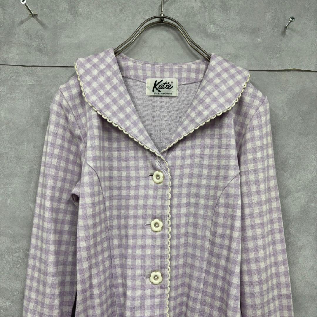 Katie パープル ギンガムチェック ワンピース N2237