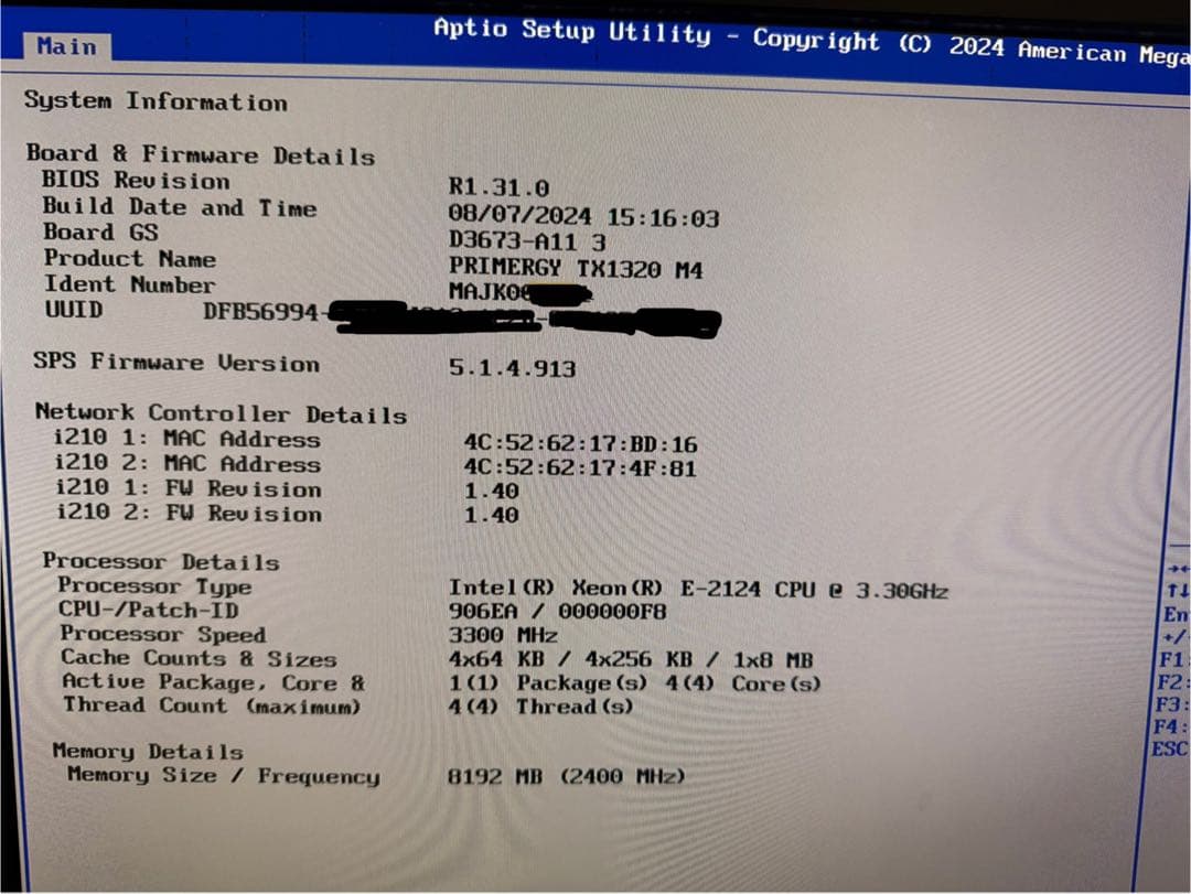 Fujitsu PRIMERGYサーバー TX1320 M4 冗長電源 KVM