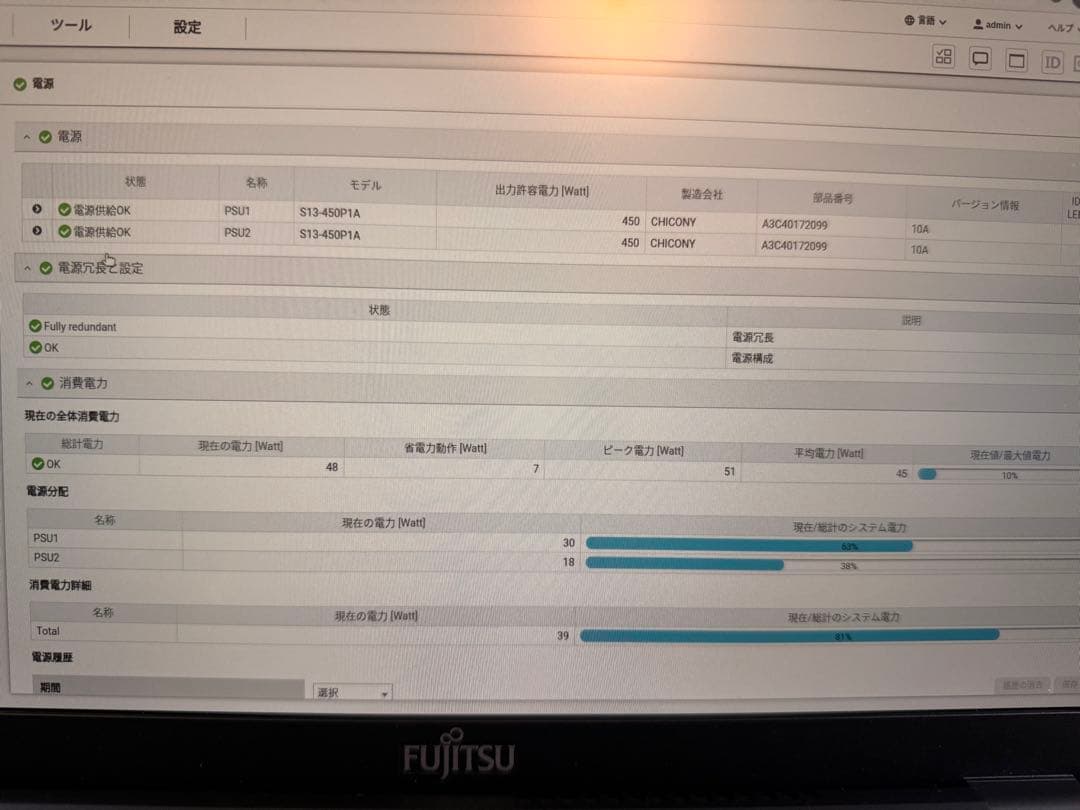 Fujitsu PRIMERGYサーバー TX1320 M4 冗長電源 KVM