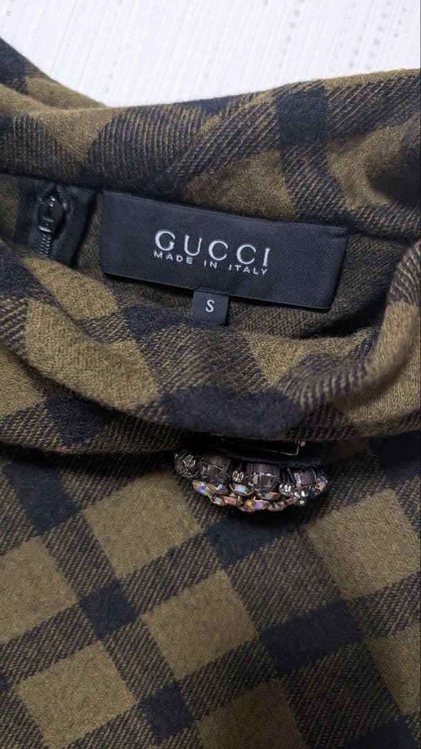 美品　GUCCI グッチ　ワンピース　ウール長袖　チェック　S