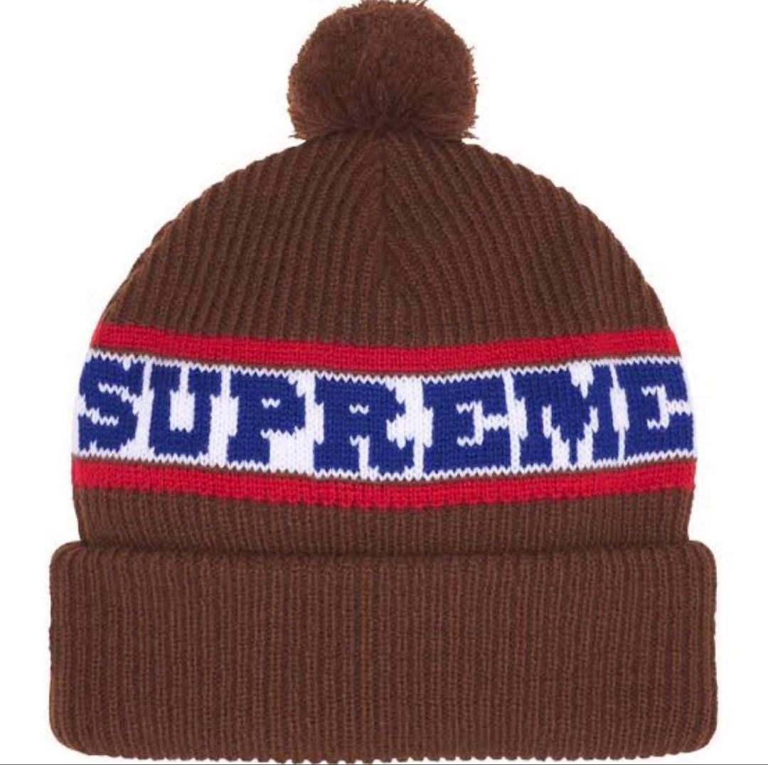 Supreme ブラウン ニット帽 ポンポン付き