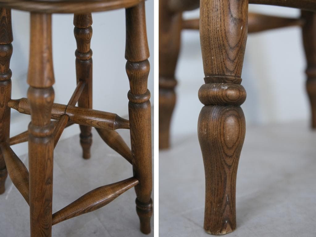 英国アンティーク木製スツール/丸椅子イス/踏み台/腰掛け/飾り棚(92-196)