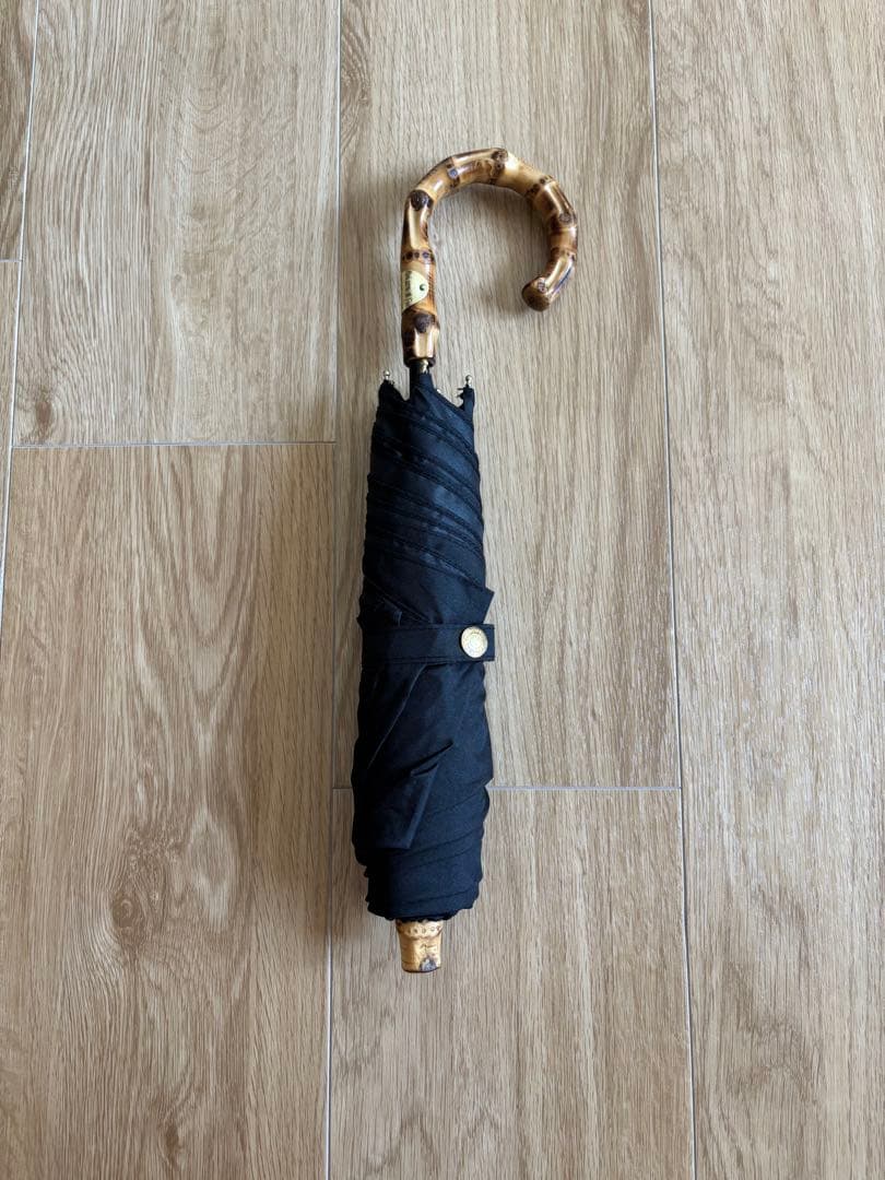 バンブーハンドル 折りたたみ傘 ブラック 晴雨兼用