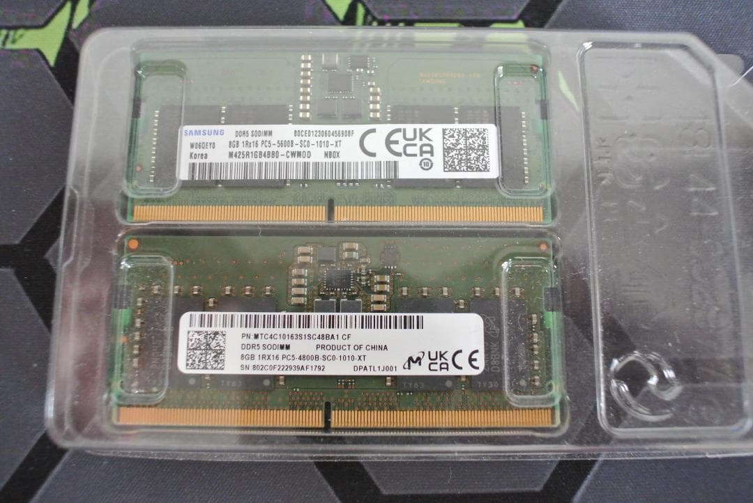 DDR5 8GB 2個 計16GB ノート用動作品