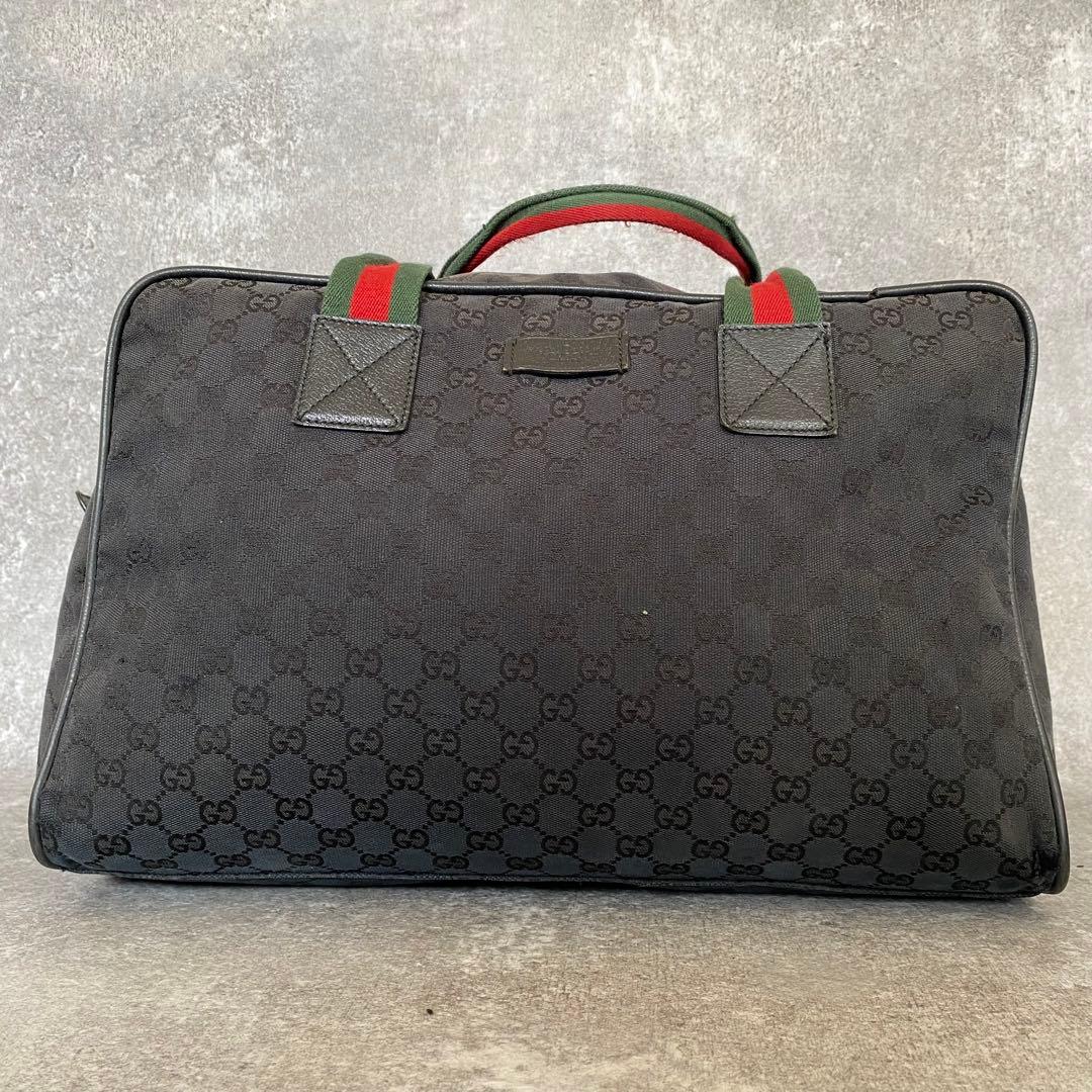 GUCCI グッチ　ボストンバッグ　GGキャンバス　シェリーライン　ブラック　黒