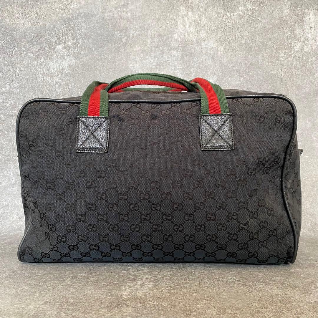 GUCCI グッチ　ボストンバッグ　GGキャンバス　シェリーライン　ブラック　黒