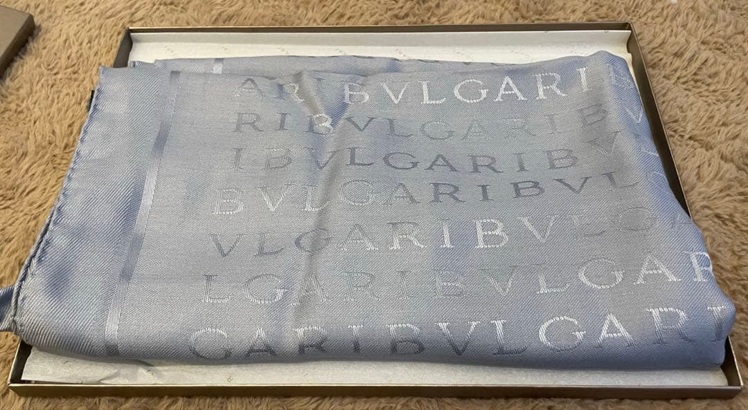 BVLGARI シルク ストール ライトブルー 箱付き
