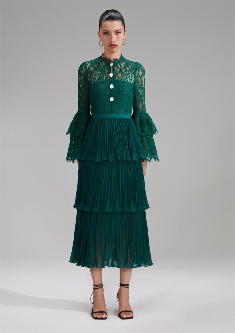 桃*子様 セルフポートレイト ティアード ワンピース プリーツ レース UK8