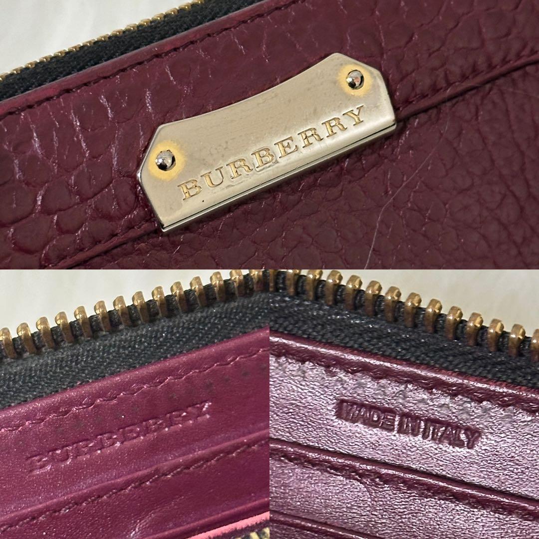 【美品】BURBERRY レザー 長財布 ノバチェック プレート ロゴ ボルドー