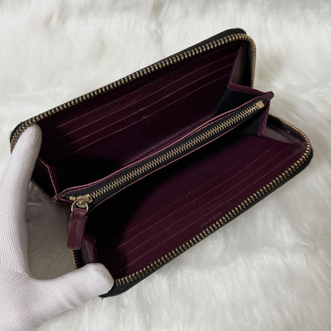 【美品】BURBERRY レザー 長財布 ノバチェック プレート ロゴ ボルドー